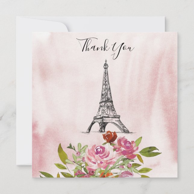 Invitation Aquarelle Bourgogne Tour Eiffel Mariage Merci (Devant)