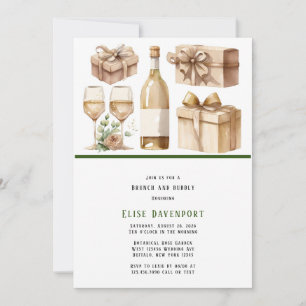Invitation Aquarelle Bouteille et verres Brunch & Bubbly