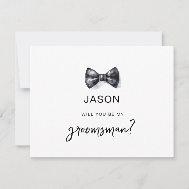 Invitation Aquarelle Bow cravate Tu seras mon Groomsman (Devant)