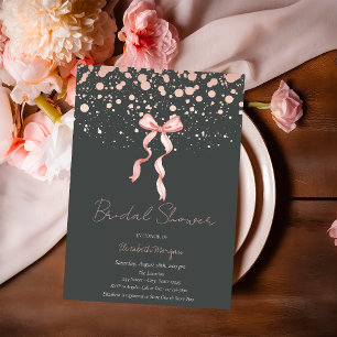 Invitation Aquarelle Bow Dots Rose Fête des mariées or