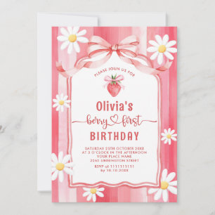 Invitation Aquarelle branchée Fraise Baby First Birthda