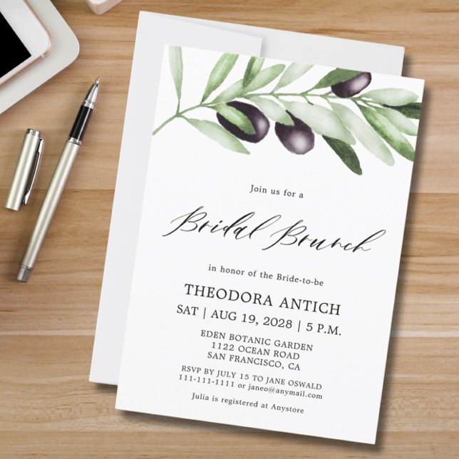 Invitation Aquarelle Branches d'olive Brunch nuptial (Créateur téléchargé)