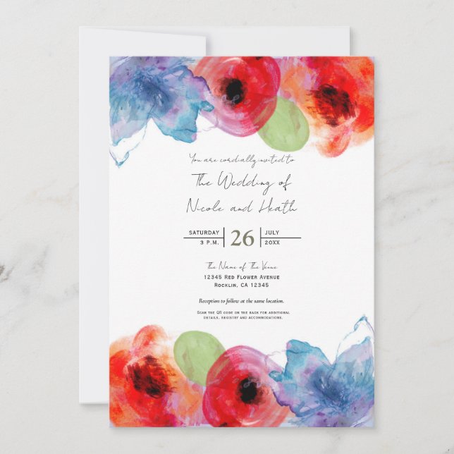 Invitation Aquarelle brillante Floral Printemps Mariage chic (Devant)