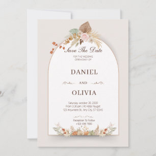 Invitation Aquarelle Brown Et Fleur De Crème