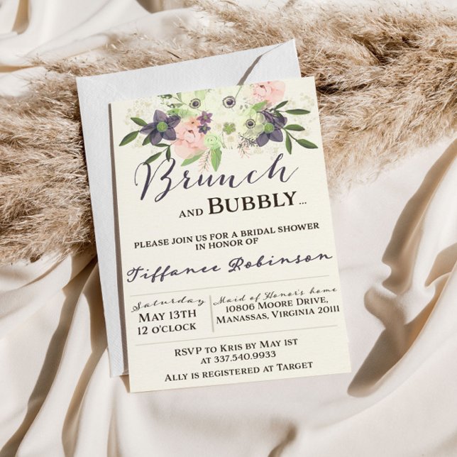 Invitation Aquarelle Brunch & Fête des mariées mousseuse (Créateur téléchargé)
