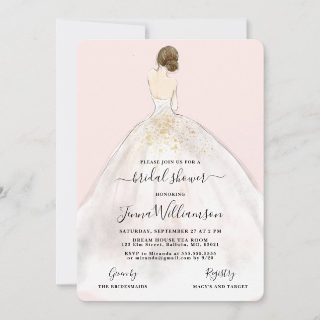 Invitation Aquarelle Brunette Mariée Douche nuptiale Invitati (Devant)