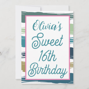 Invitation Aquarelle Brush Strokes Sweet 16 Anniversaire