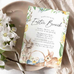 Invitation Aquarelle Bunnies Printemps Pâques Brunch