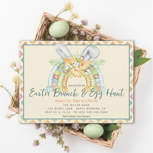 Invitation Aquarelle Bunny Ears Boho Arc-en-ciel Pâques Brunc (Créateur téléchargé)
