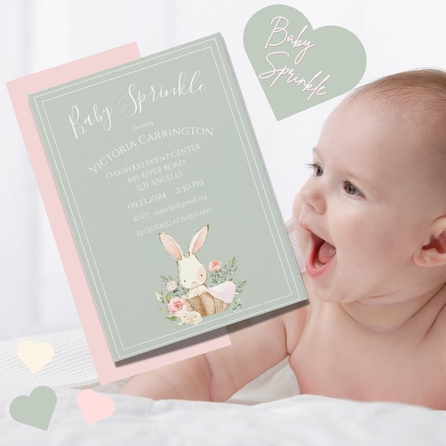 Invitation Aquarelle Bunny Floral Baby Sprinkle Douche (Créateur téléchargé)