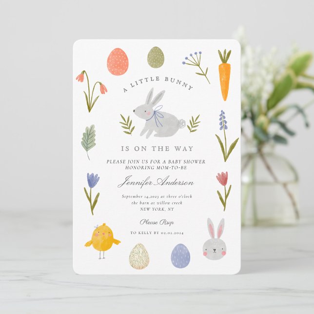 Invitation Aquarelle Bunny Flower Petit Bunny Baby shower (Créateur téléchargé)
