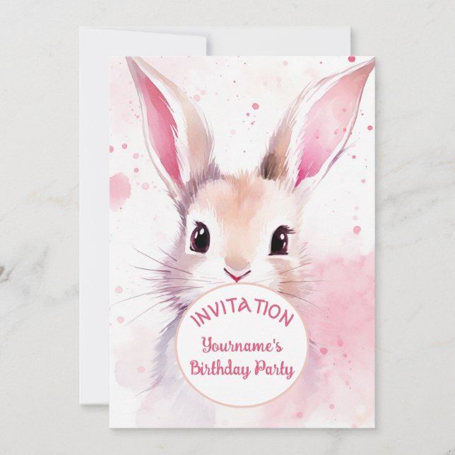 Invitation Aquarelle Bunny mignonne rose pastel (Devant)