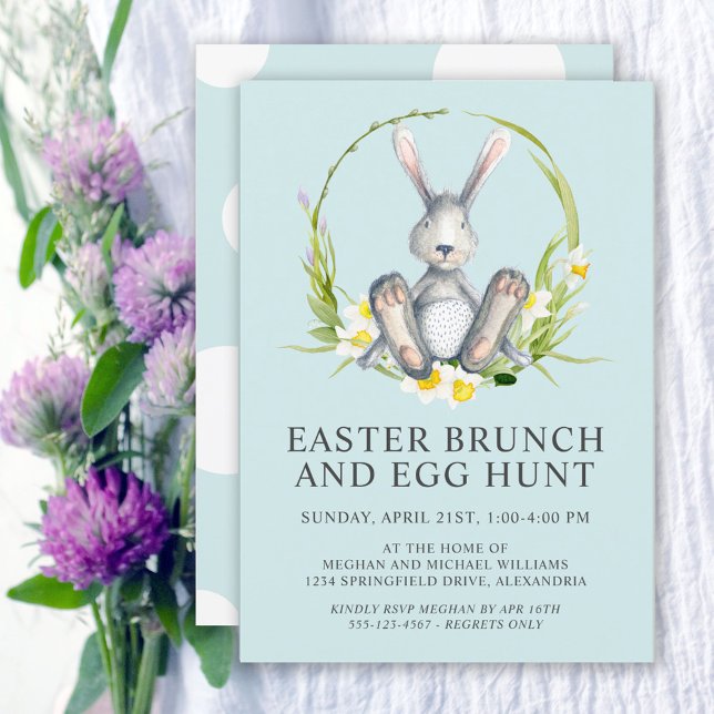 Invitation Aquarelle Bunny Pâques Brunch Chasse aux oeufs (Créateur téléchargé)