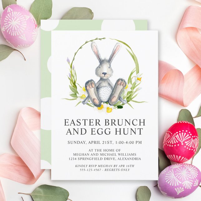 Invitation Aquarelle Bunny Pâques Brunch Chasse aux oeufs (Créateur téléchargé)