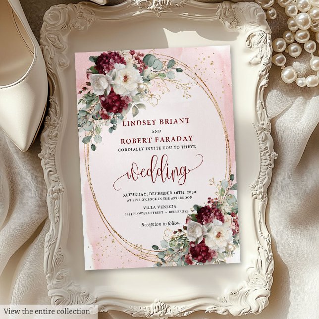 Invitation Aquarelle Burgundy Blush Suite (Watercolor Burgundy Blush Wedding Invitation Suite)