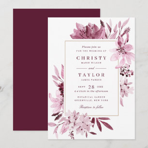 Invitation Aquarelle Burgundy moderne Mariage Floral