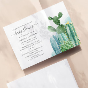 Invitation Aquarelle Cactus Baby shower Botanique Couples