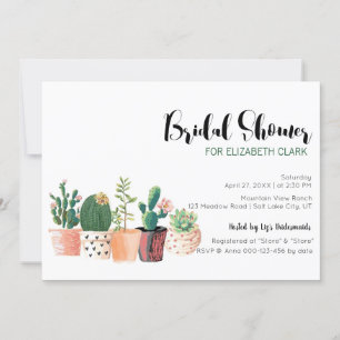Invitation Aquarelle Cactus et Fête des mariées de pots succu