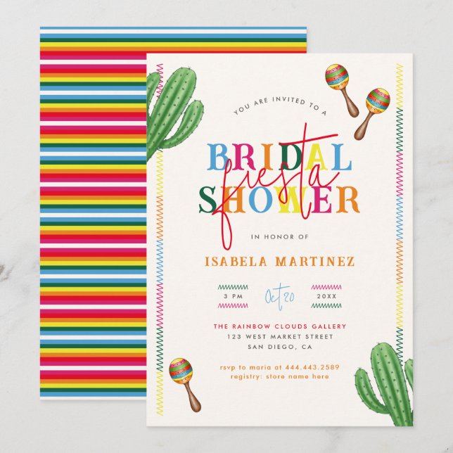 Invitation Aquarelle Cactus Fête des mariées Fiesta mexicaine (Devant / Derrière)