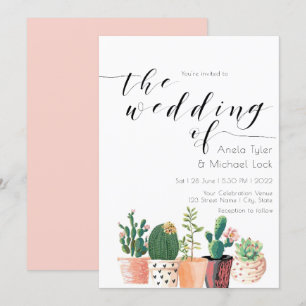 Invitation Aquarelle Cactus Mariage de typographie Succulente