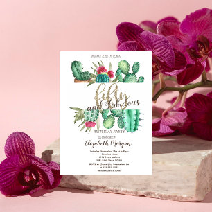Invitation Aquarelle Cactus Points de Polka 50e Anniversaire