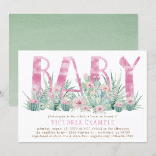Invitation Aquarelle Cactus Succulent bébé fille douche