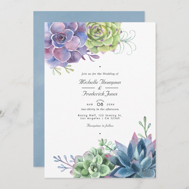 Invitation Aquarelle Cactus Succulents QR Code Mariage (Devant / Derrière)