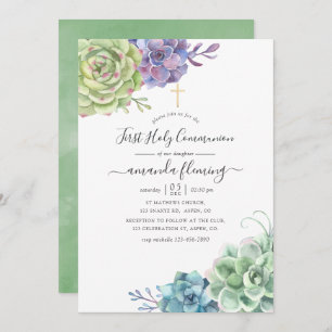 Invitation Aquarelle Cactus Succulents Sainte Communion