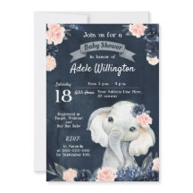 Aquarelle cadeau éléphant Floral Navy rose bébé