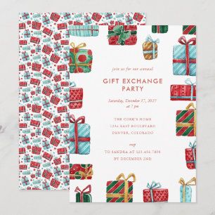 Invitation Aquarelle cadeaux Noël échange cadeaux