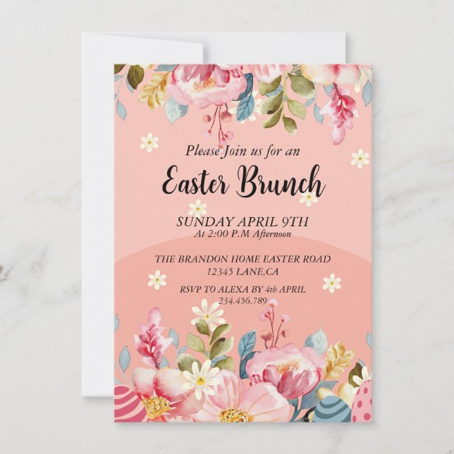 Invitation Aquarelle Cadre Floral Brunch de Pâques (Devant)