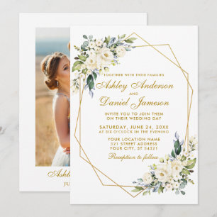 Invitation Aquarelle Cadre Floral Dusty Blue Photo Mariage