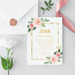 Invitation aquarelle cadre or floral mariage anniversaire