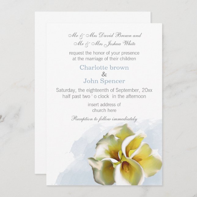 Invitation aquarelle calla lily mariage floral (Devant / Derrière)