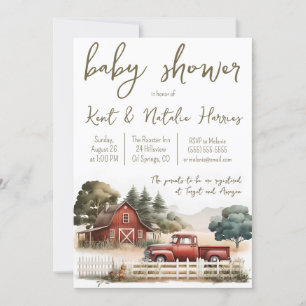 Invitation Aquarelle, Camion, Baby shower paysager