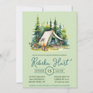 Invitation Aquarelle Camping, Tente, Extérieur, Fête des mari