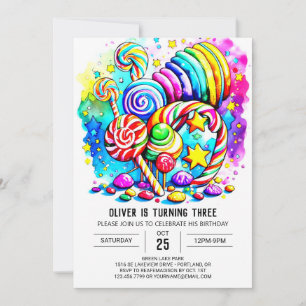 Invitation Aquarelle Candyland anniversaire