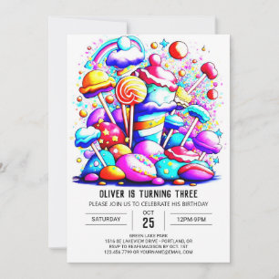 Invitation Aquarelle Candyland anniversaire