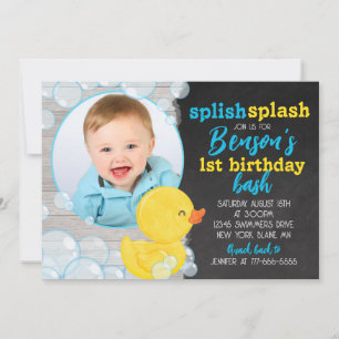 Invitation Aquarelle Caoutchouc Canard Chalkboard Photo Anniv