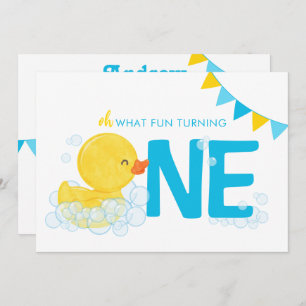 Invitation Aquarelle Caoutchouc Canard double face 1er annive