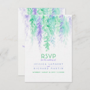 Invitation Aquarelle cascade vert violet mariage RSVP