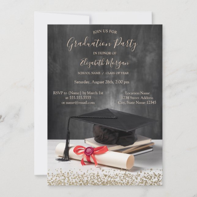 Invitation Aquarelle Casquette gradué, Diplôme de Diamants (Devant)