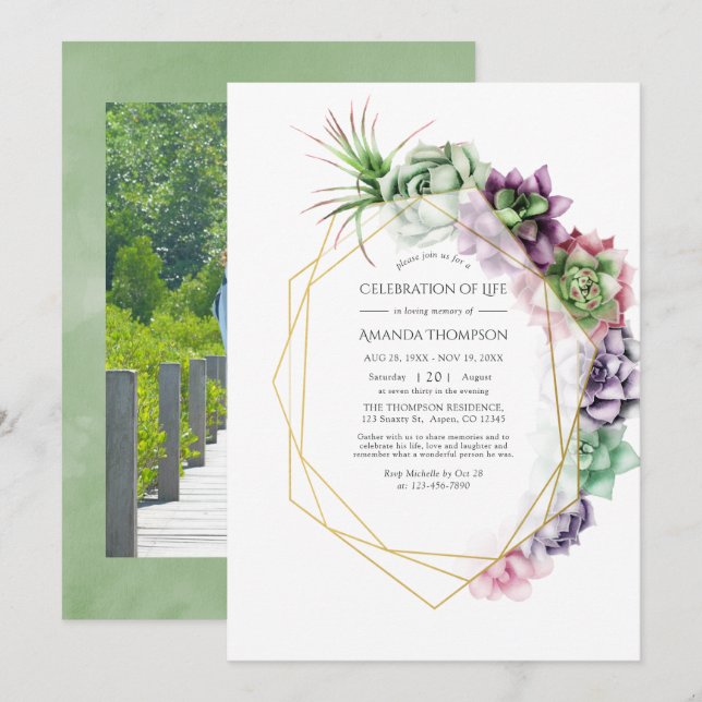 Invitation Aquarelle Célébration géométrique de la vie (Devant / Derrière)