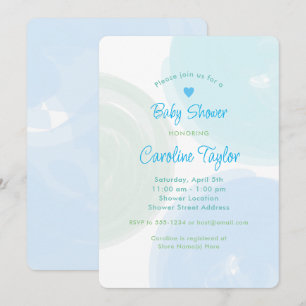 Invitation Aquarelle Cercles Bleu Vert Baby shower garçon