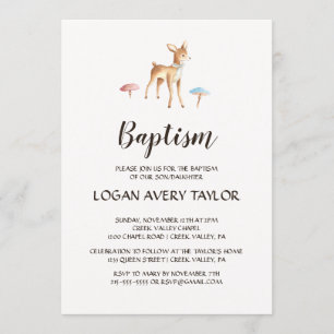 Invitation Aquarelle Cerf de Bébé avec Baptême de Champignons