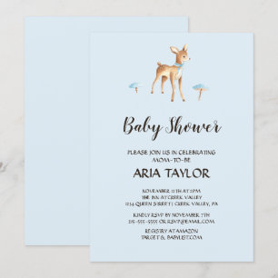 Invitation Aquarelle Cerf Garçon avec Baby shower Champignons