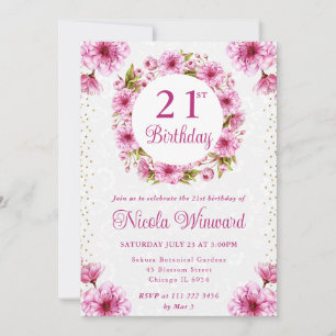 Invitation Aquarelle Cerise Fleurs Wreath Anniversaire