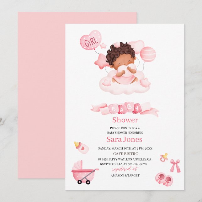Invitation Aquarelle c'est fille Boho Nursery Baby shower (Devant / Derrière)