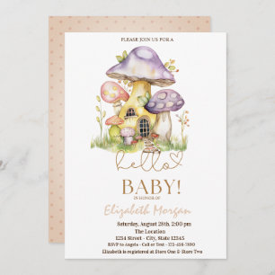 Invitation Aquarelle Champignons Fleurs Points Baby shower