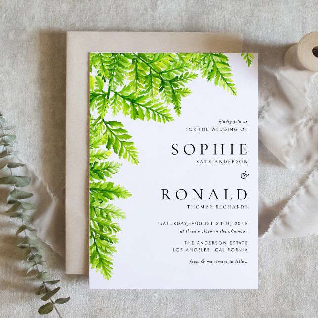 Invitation Aquarelle Chartreuse Green Fern Feuille Mariage (Créateur téléchargé)